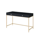 ZUN Black High Gloss and Gold 2-drawer Writing Desk B062P184559