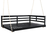 TOPMAX Acacia Wood Porch Swing Bed for Outdoor with Hemp Ropes - Full Size Patio Hanging Bed, 350lbs N717P265860B