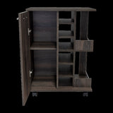 Bar Cart, Two External Shelves, Four Casters, Six Built-in Wine Rack, Single Door Cabinet -Espresso B20091825