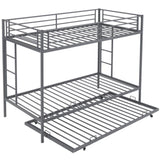 ZUN Twin Over Twin Bunk Bed with Trundle, Triple Bunk Beds for Kids Teens Adults, Metal Bunk Bed with 95087279