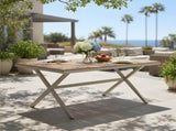 Teak Wood Top with Beige Steel Frame Outdoor Dining Table, 55.12" Rectangular Patio Table with N770P385226B