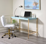 ZUN Baby Blue and Gold Writing Desk with USB Ports B062P184576