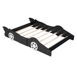 Full Size Race Car-Shaped Platform Bed with Wheels,Black WF298788AAB