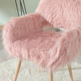 ZUN PINK Faux Fur Upholstered Make up chair Side Dining Chair with Metal Leg W2069P174779