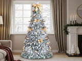 7 FT Snow Flocked Pre-lit Artificial Pop Up Christmas Tree with 170 Warm Lights and Golden Ornaments 87015416