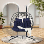 ZUN 2 Person Outdoor Rattan Hanging Chair Patio Wicker Egg Chair W874P146260