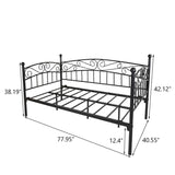 Metal Daybed Frame Multifunctional Mattress Foundation/Bed Sofa with Headboard, Twin, Black 50792419