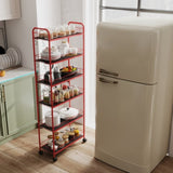 Red 6 Tier Slim Rolling Storage Cart, Mobile Shelving Unit with Wheels, Metal Wire Storage Shelving W2167P195984