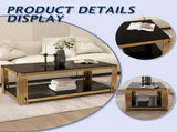 47 '' rectangular gold glass double-layer coffee table, black modern living room table, black 06515224