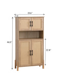 Mid-Century Modern 4-Door Storage Cabinet with Woven Rattan Doors & Adjustable Shelves - Perfect for W3151P288912