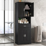 ZUN Tall Bathroom Cabinet with Four Doors, Large Storage Space Open Shelve, Upper Storage Cabinet, Black N725P192478B