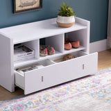 White Entryway Shoe Bench, Three Shelves Organizer with Storage Drawer B107131297