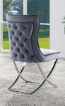 ZUN Glam Gray Velvet 2pcs Side Chairs Button-Tufted Chrome Frame Upholstered Dining Chairs Furniture Set B011P208972