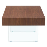 Walnut Colored MDF Coffee Table - 39.3"x21.6" with Tempered Glass Legs.Density Board W1151P233516