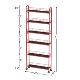 Red 6-Tier Rolling Cart Gap Kitchen Slim Slide Out Storage Tower Rack with Wheels,6 W2167P195981