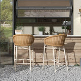 Santorini 28" Wicker Back Outdoor Bar Stool, Set of 2, Wheat Beige Axroma Olefin B2719P308009