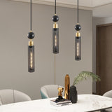 ZUN Modern Black and Gold 3-Light Pendant Chandelier, Adjustable Hanging Lights with Cylindrical Mesh W1340P233174