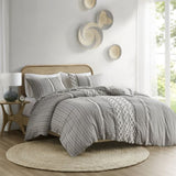 Full/Queen Cotton Printed Duvet Cover Set with Chenille B03596475