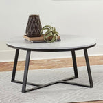 ZUN White Faux Marble and Matte Black Coffee Table B062P145515