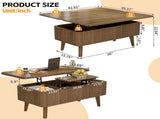 3 in 1 Lift Top Coffee Table, Fluted Convertible Coffee Tables Converts to Dining Tables, Modern W2641P422965