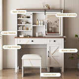 Farmhouse Makeup Vanity Desk with Sliding Mirror and Lights and Hairdryer holder and charging socket 11345631