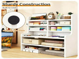 6-Tier Wooden Desktop Organizer, Adjustable Removable Shelves Craft Storage Rack with Anti-Fall 13638120