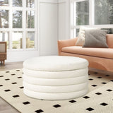 Fuji 36" Round Upholstered Storage Cocktail Ottoman, Ivory White Boucle B2719P238421