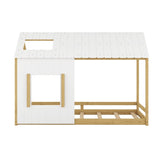ZUN Twin Size House Bed with Roof and Window - White+Natural WF312253AAM