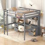 ZUN Full Size Loft Bed with Desk, Cabinets, Drawers and Bedside Tray, Charging Station, Gray 27745550
