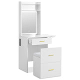 ZUN Small Vanity Desk with Mirror and Light, Dressing Table with Charging Station & Fold-up Panel for 34886053