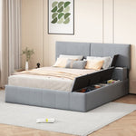 ZUN Queen Size Upholstered Platform Bed with Lateral Storage Compartments and Thick Fabric, Velvet, Gray 75621205