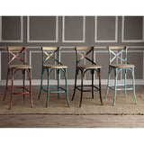 Antique Turquoise and Antique Oak Bar Stool with Cross Back B062P191073