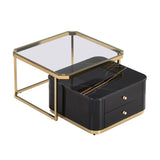 ZUN Modern 2 Pieces Black Square Nesting Coffee Table with Drawers & Electroplated gold legs in 27.6'' WF325925AAB