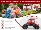 Garden Cart Height Adjustable Scooter with Swivel Seat & Tool Storage Red 21086272