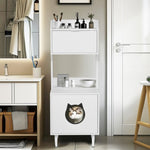 ZUN Litter Box Enclosure with Shelves and Doors White Wooden Hidden Cat Litter Box Furniture Industrial W1687P170695