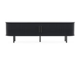 Black Embossed Particle Board TV Stand, Oval Tabletop 1473558cm, Entertainment Center with Slatted 39060699