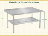Profeeshaw Stainless Steel Prep & Work Table, 30x48 Inches, with Backsplash and Adjustable W1422P252477