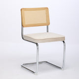 Mid Century Modern Dining Chairs Set of 2, Velvet Accent Chairs with Natural Cane Back & Stainless W1143P168322