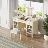 2-in-1 Vanity Desk with Flip-Top Mirror, Dressing Table Set with Drawer & Cabinet, Multi-Functional N844P292487E