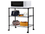 3-Layer Plastic Coated Iron Shelf with 1.5" Plastic Wheels 350*600*850 Black 03624024