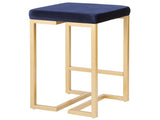 26" Contemporary- Counter Stool in Gold with Blue Velvet Cushion - Set of 2 B202P222391