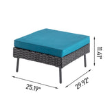 2 pcs armless sofa 2 pcs corner sofa 2 pcs footstool iron legs black rattan peacock green 72293141