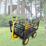 ZUN Heavy Duty Steel Garden Cart Removable Mesh Sides to Convert into Flatbed, Utility Metal Wagon 33518030