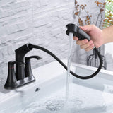 Bathroom Faucet with Pull Out Sprayer, 2 Handle 4 Inch Faucet Utility Sink Faucet, Matte Black W122470435