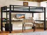 Metal Twin Size Loft Bed with Power Outlet and LED Lighted, Space-Saving, Noise Reduced, Black W1580P372863