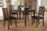 ZUN Dark Brown Cherry Finish 5pc Dining Set Table with 4 Chairs Black Faux Leather Upholstery Wooden B011P170669