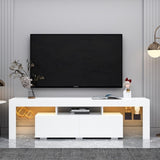 Modern White TV Stand, 20 Colors LED TV Stand w/Remote Control Lights W33131188