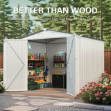 8X6 FT Metal Outdoor Storage Shed, Tool Shed with Pitched Roof Waterproof with Side Window and W3213P309388