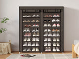Double Row 10-Tier Non-Woven Fabric Shoe Cabinet with Iron Pipes and Plastic Components, Brown 47364697