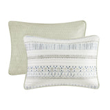 3 Piece Printed Microfiber Seersucker Quilt Set Taupe/Blue Full/Queen B03597654
